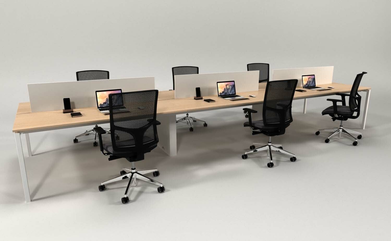 Efeler Ofis Alfa Altılı Workstation Çalışma Masası Meşe 300x140x75h