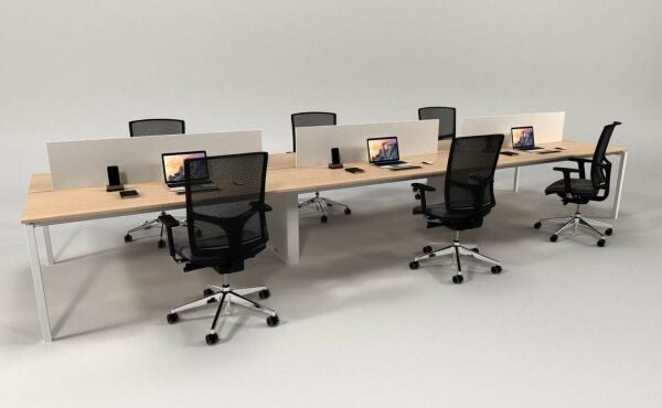 Efeler Ofis Alfa Altılı Workstation Çalışma Masası Meşe 420x140x75h
