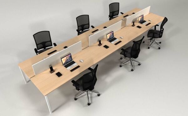 Efeler Ofis Alfa Altılı Workstation Çalışma Masası Meşe 420x140x75h