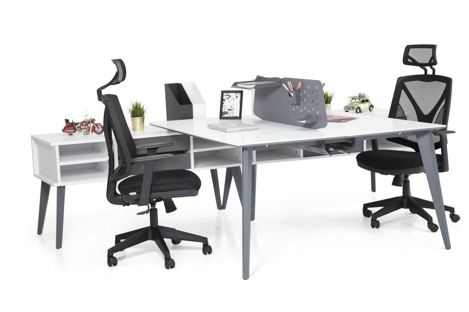 Efeler Ofis Eco 2P+ İkili Etajerli Workstation Masa 140x140x75h