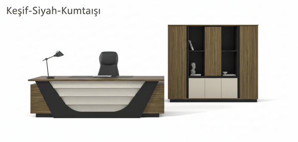 Efeler Ofis Forge Üst Yönetici Makam Masa Takımı 260x90x75h - Ceviz-Siyah-Antrasit