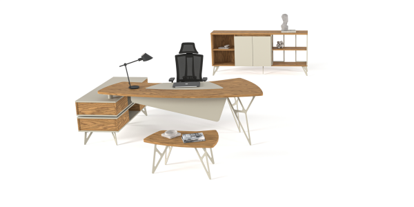 Efeler Ofis Mercan Plus Yönetici Makam Masa Takımı 245x170x75h - Oturunca Etajer Solda