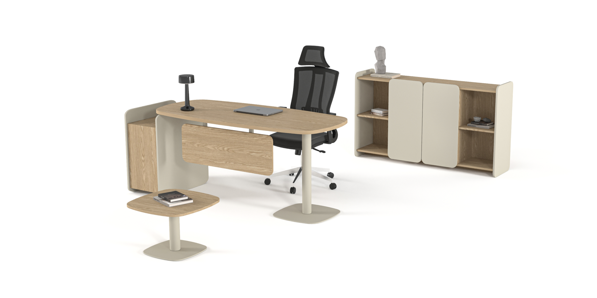 Efeler Ofis Meta Yönetici Makam Masa Takımı 160x80x75h - Oturunca Etajer Sağda