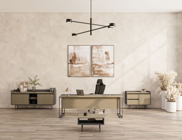 Efeler Ofis Eliz Yönetici Makam Masa Takımı 160x80x75h - Yaprak-Siyah