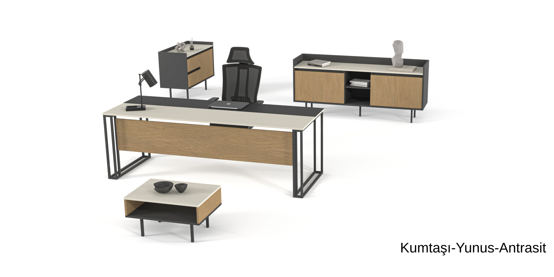 Efeler Ofis Eliz Yönetici Makam Masa Takımı 160x80x75h - Yaprak-Siyah